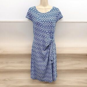 Talbots Tie Front Sheath Dress Geometric Print in Blue‎ Size S